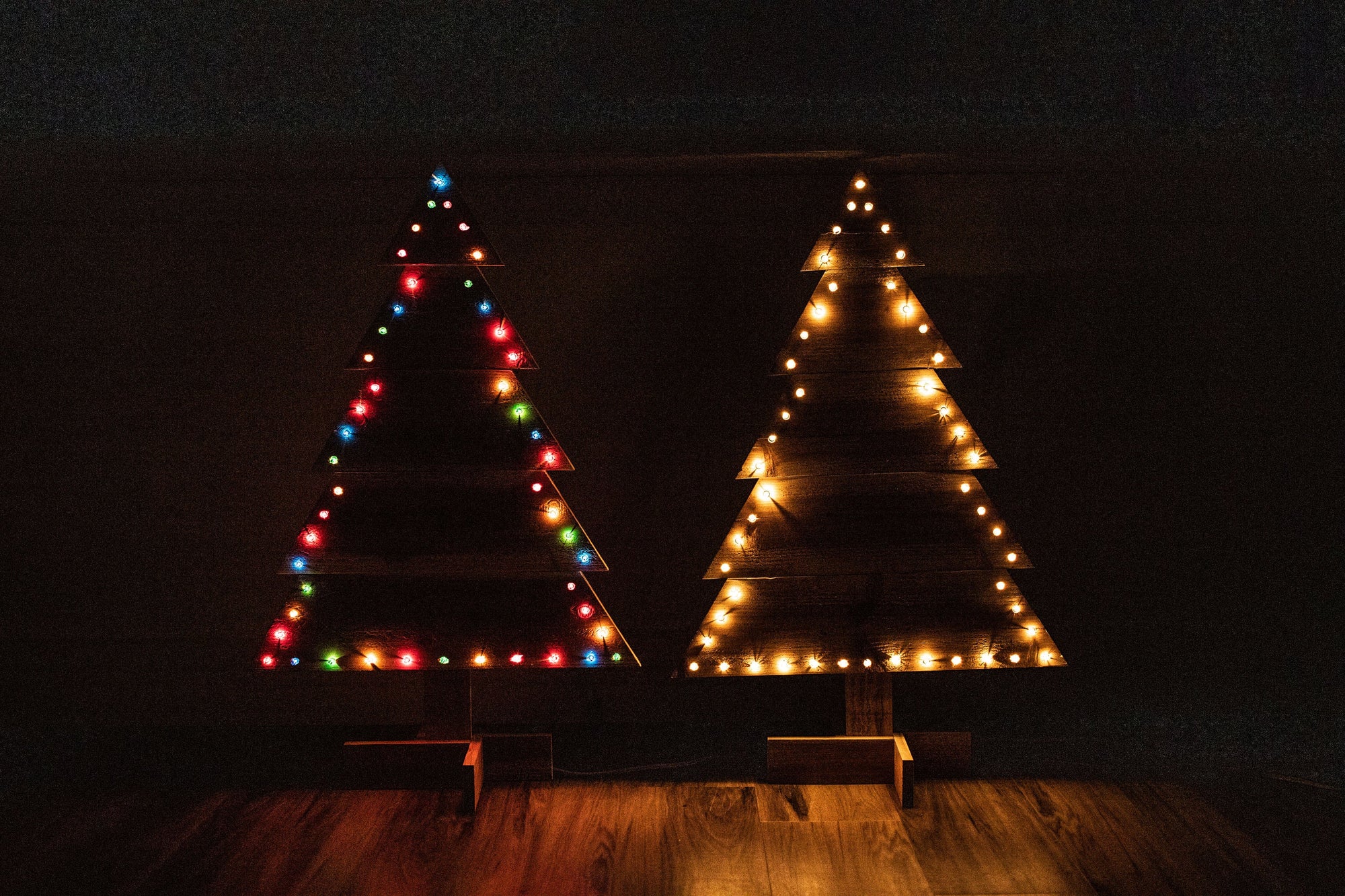 Lighted Stand Alone Wood Christmas Tree