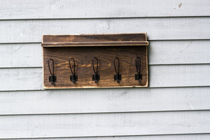Rustic Wall Mounted Entryway Coat Rack with Farmhouse Style Hooks and Small Shelf