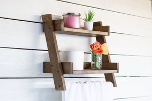Two Tier Ladder Shelf with Towel Bar