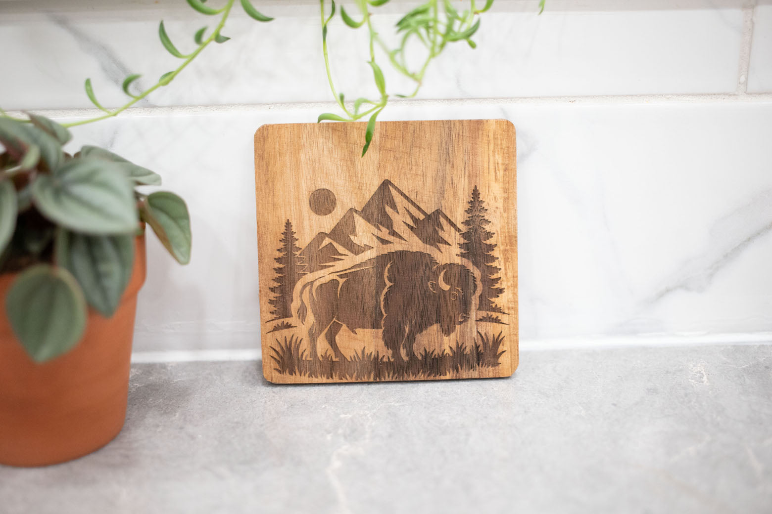 Acacia Wood Laser Engraved Coaster