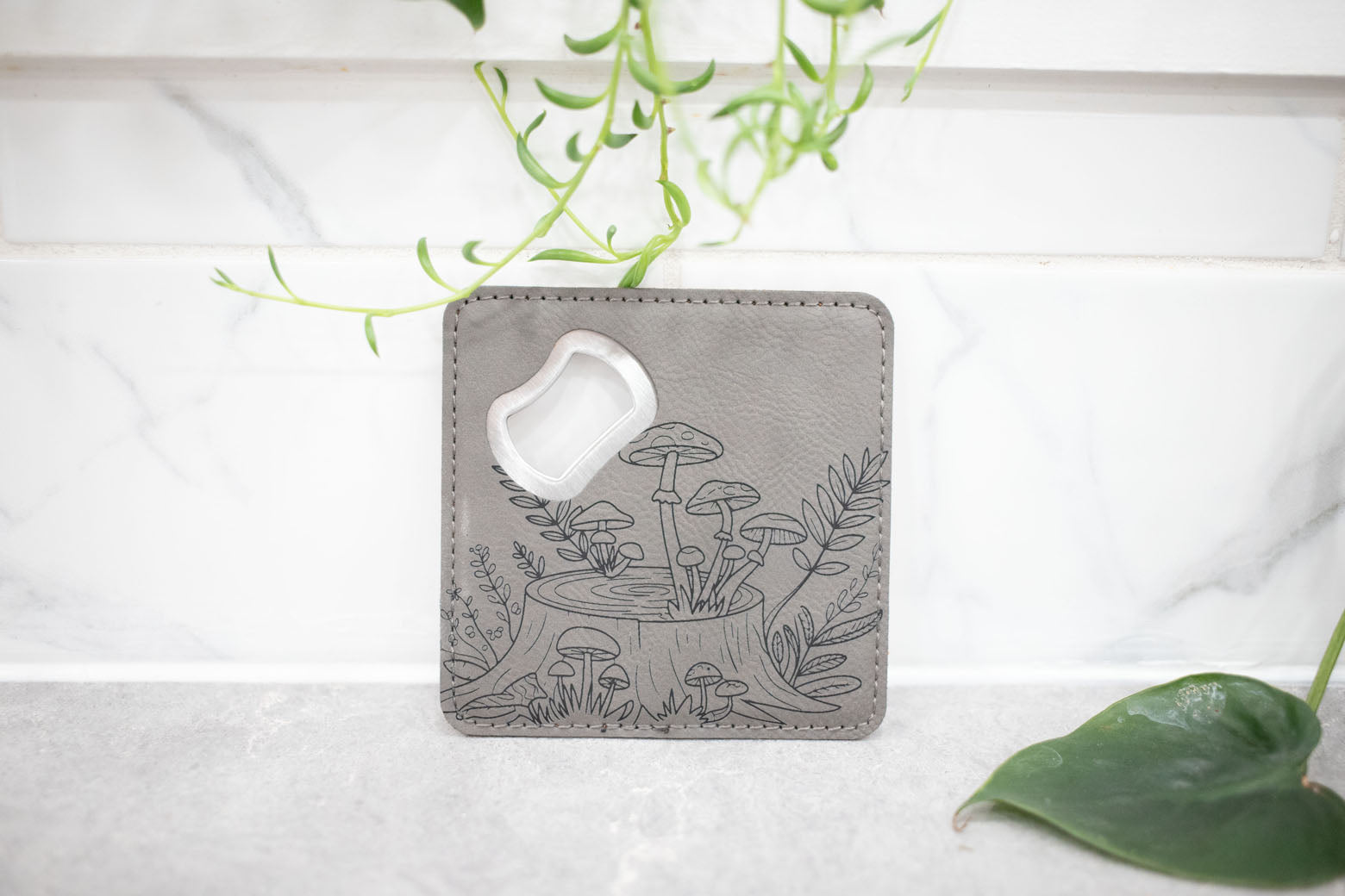 Faux Leather Coaster with Bottle Opener