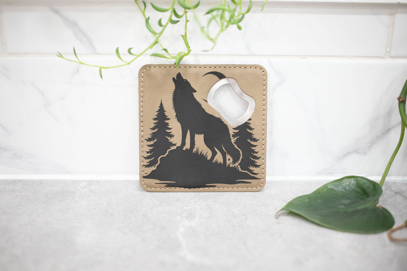 Faux Leather Coaster with Bottle Opener