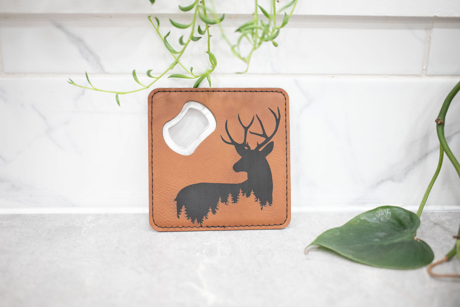 Faux Leather Coaster with Bottle Opener