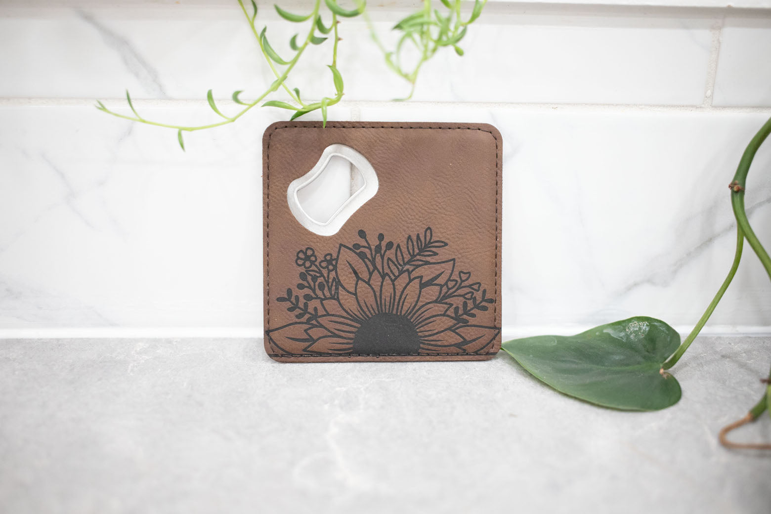 Faux Leather Coaster with Bottle Opener