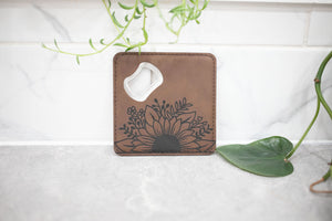 Faux Leather Coaster with Bottle Opener
