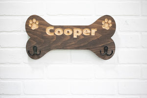 Dog Bone Shaped Leash Holder with Customizable Pet Name