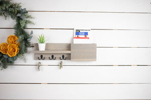 Narrow Modern Mail Holder with Key Hooks and Small Shelf