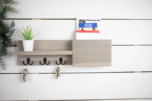 Narrow Modern Mail Holder with Key Hooks and Small Shelf