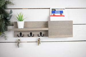 Narrow Modern Mail Holder with Key Hooks and Small Shelf