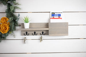 Narrow Modern Mail Holder with Key Hooks and Small Shelf