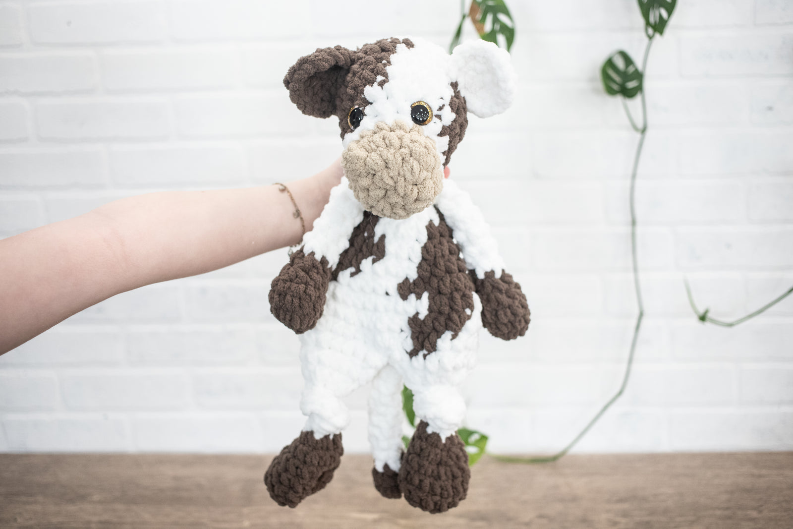 Chocolate Milk Cow Lovey, Cow Stuffed Animal, Crochet Brown and White Cow Snuggler,