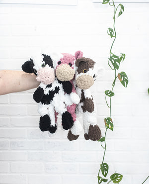 Cow Lovey, Cow Stuffed Animal, Crochet Black and White Cow Snuggler
