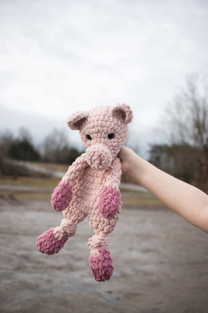 Piggy Lovey, Pig Stuffed Animal, Crochet Piglet Snuggler