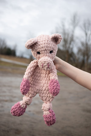 Piggy Lovey, Pig Stuffed Animal, Crochet Piglet Snuggler