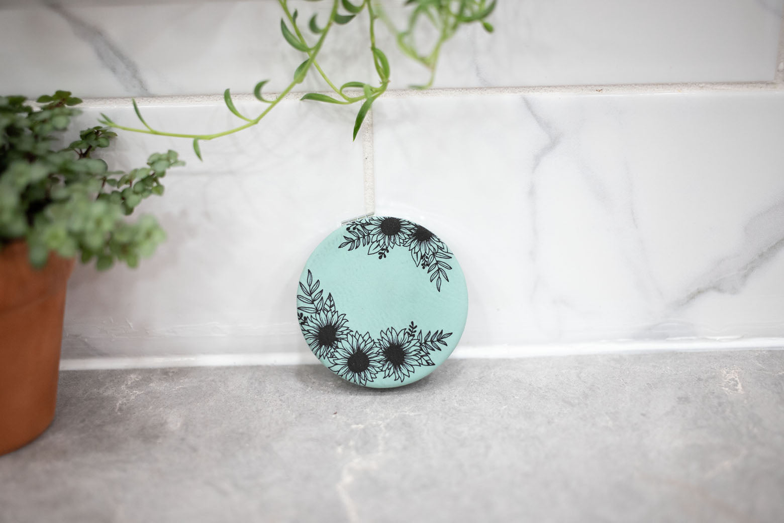 Compact Mirror -Double Sided Faux Leather