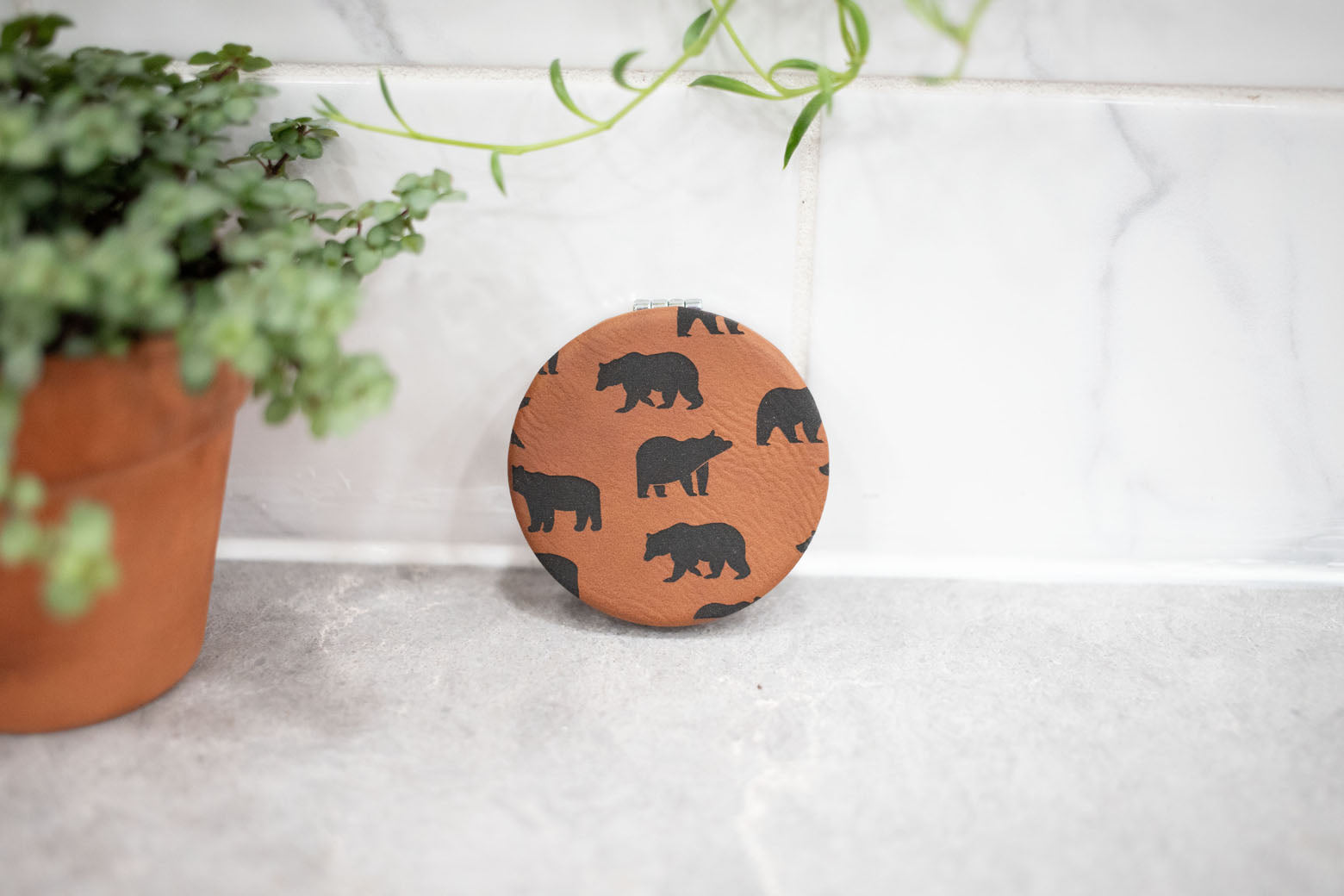 Compact Mirror -Double Sided Faux Leather