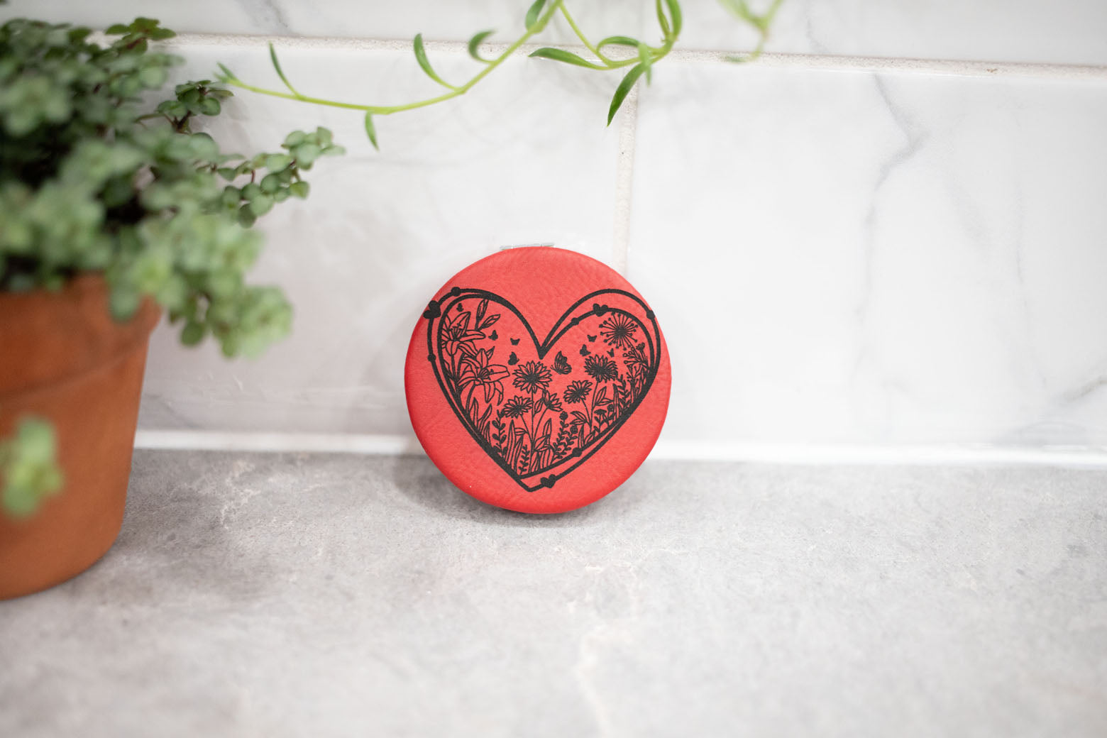Compact Mirror -Double Sided Faux Leather