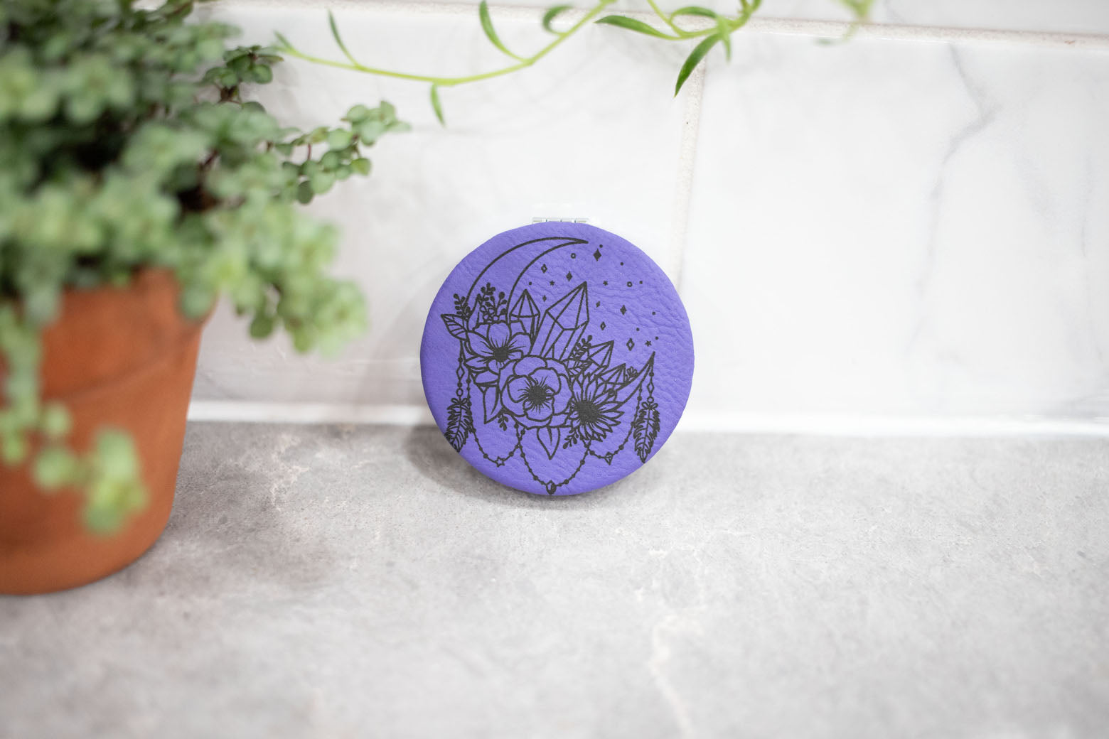 Compact Mirror -Double Sided Faux Leather