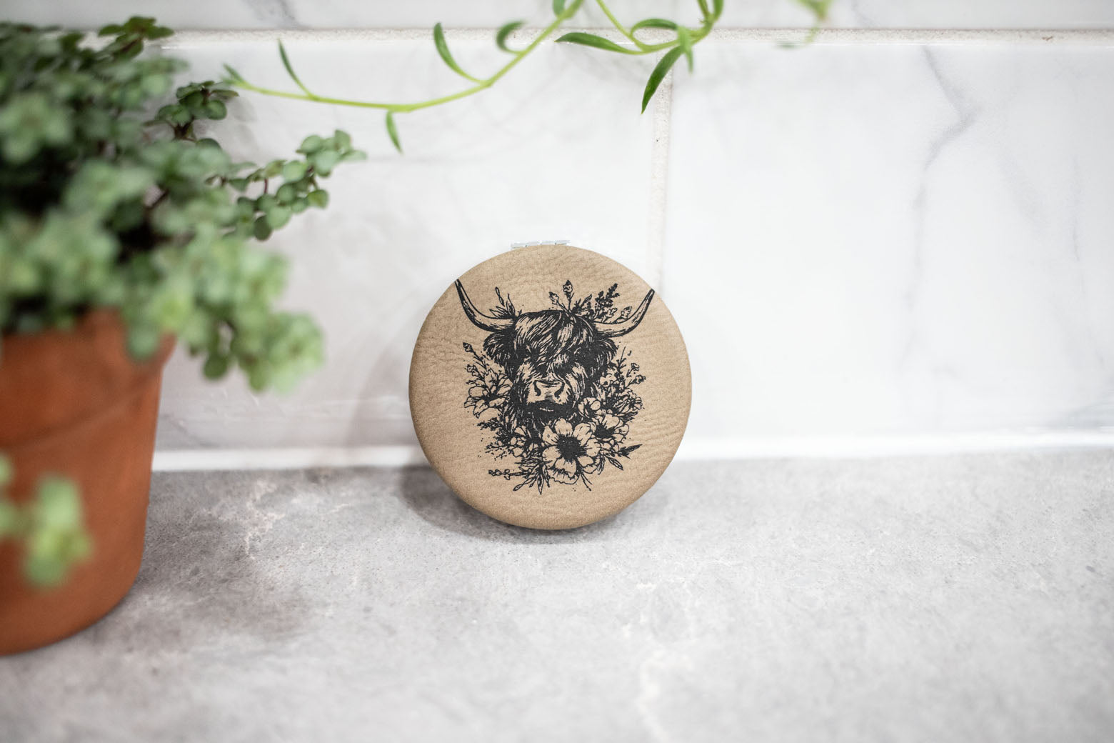 Compact Mirror -Double Sided Faux Leather