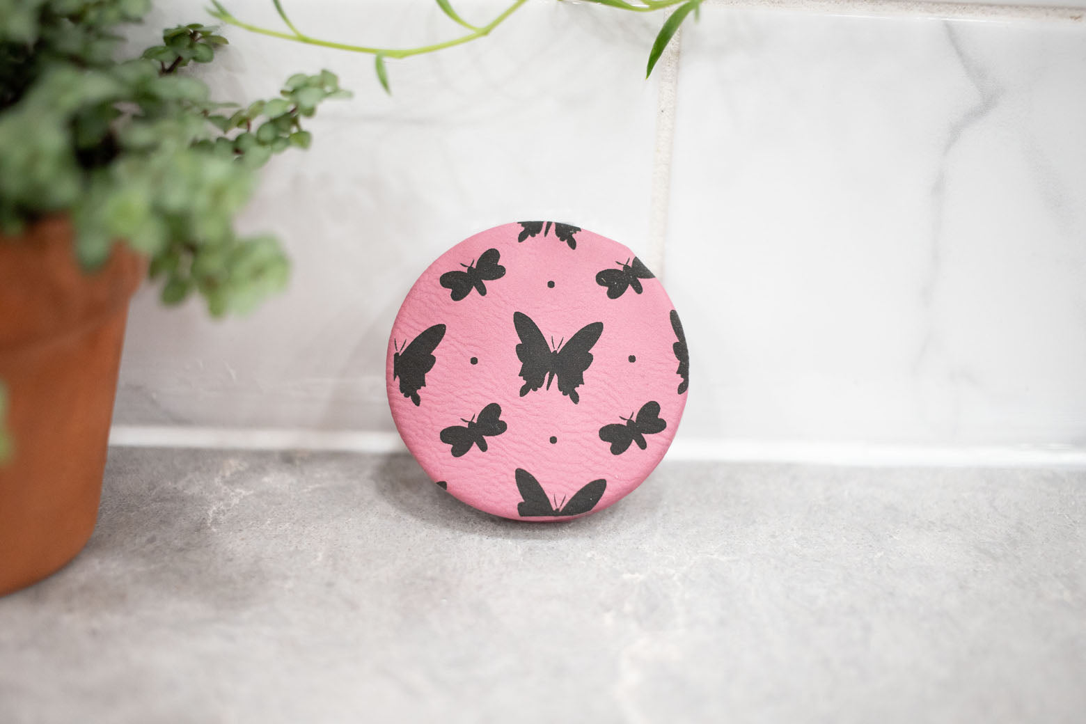 Compact Mirror -Double Sided Faux Leather