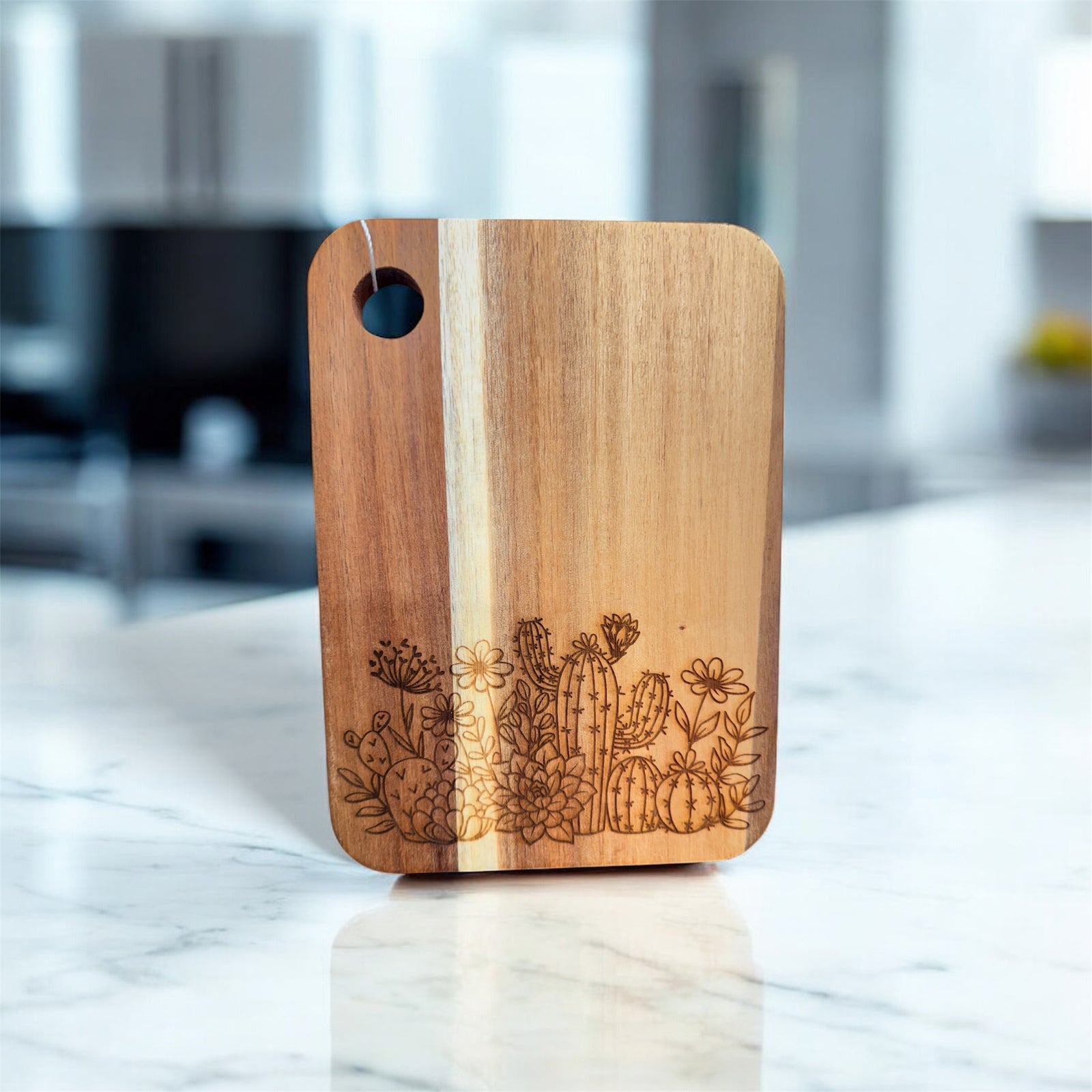 Cacti Acacia Cutting Board, Engraved Cutting Board, Cactus