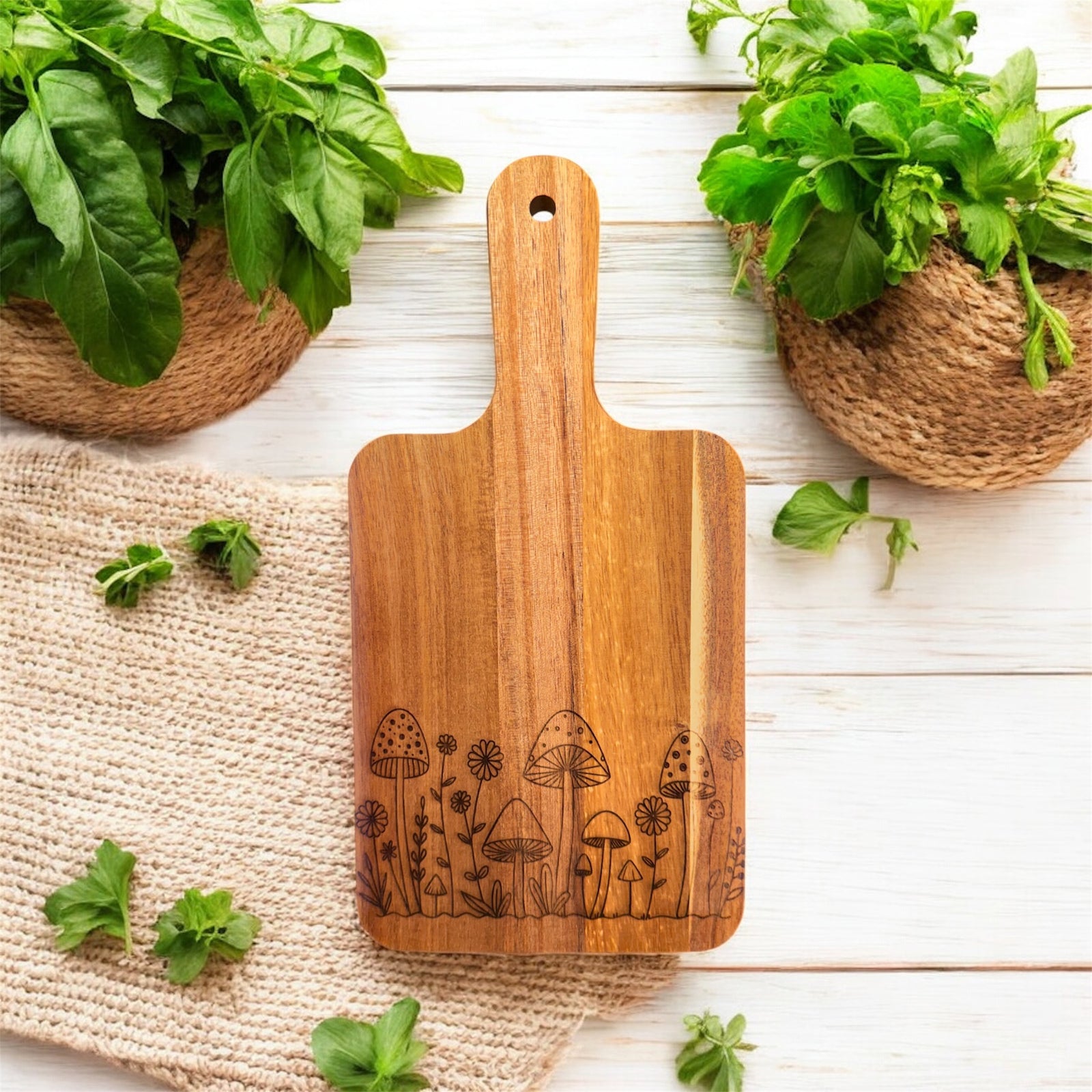 Acacia Cutting Board, Engraved Cutting Board, Floral