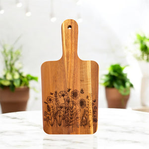Acacia Cutting Board, Engraved Cutting Board, Floral