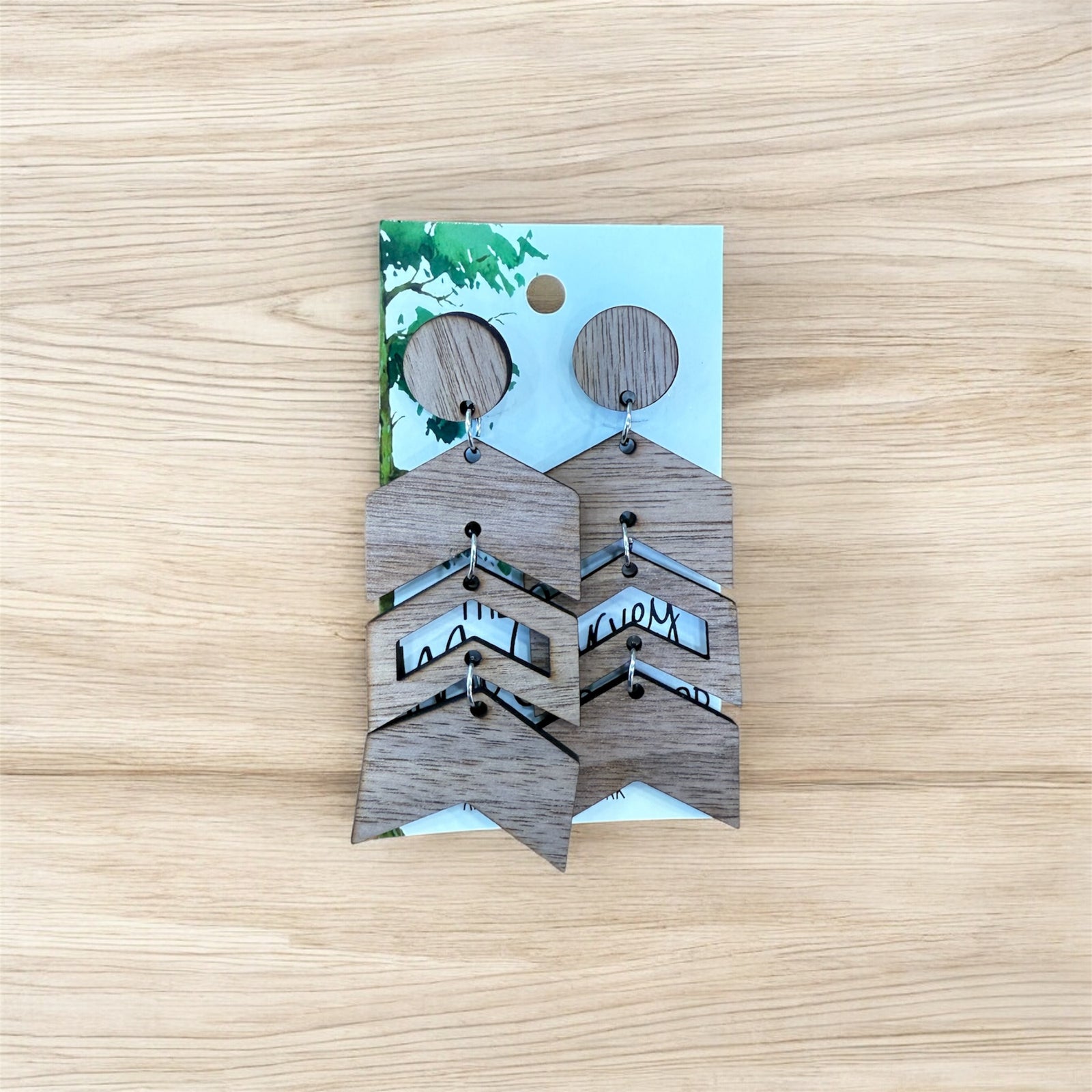 Wood Dangle Earrings, Wood Chevron Earrings, Hypoallergenic