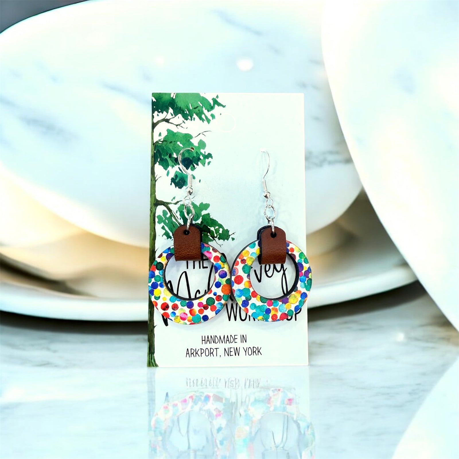 Wood and Leather Dangle Earrings, Wood  Hoop Earrings, Hypoallergenic