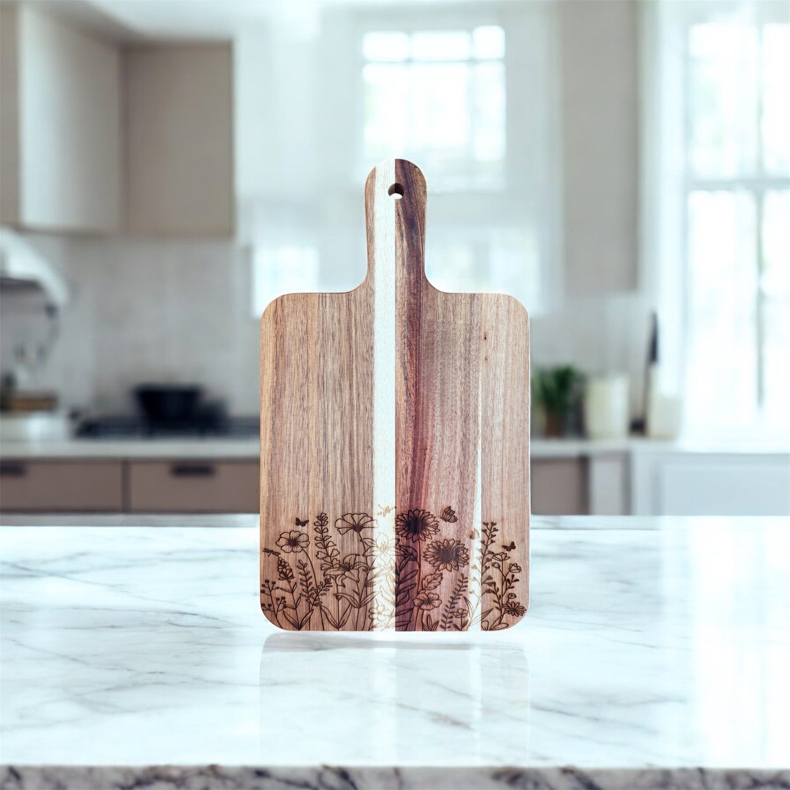 Floral Acacia Cutting Board, Engraved Cutting Board