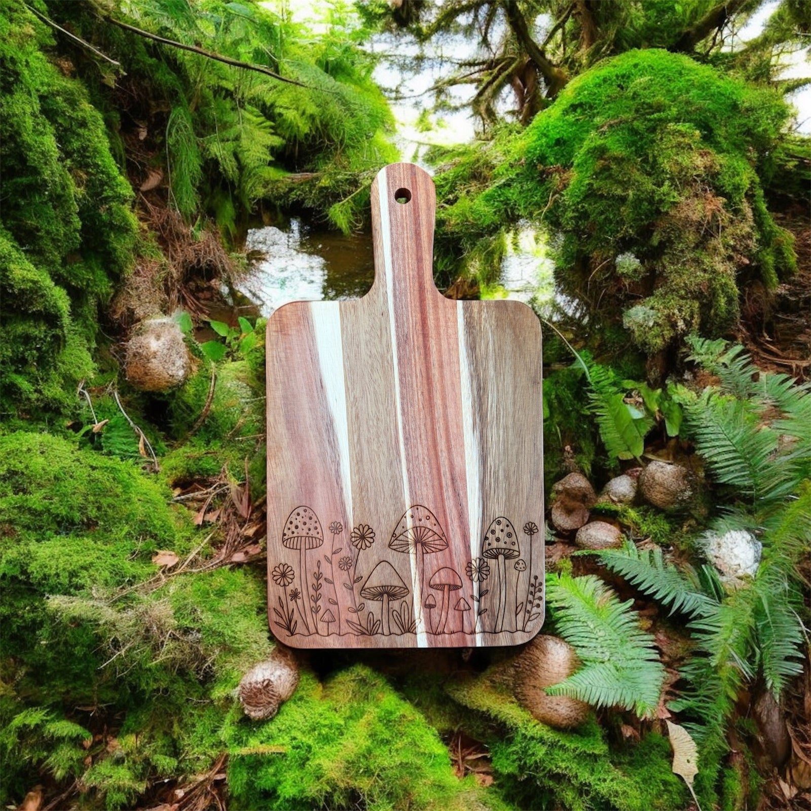 Mushroom Acacia Cutting Board, Engraved Cutting Board