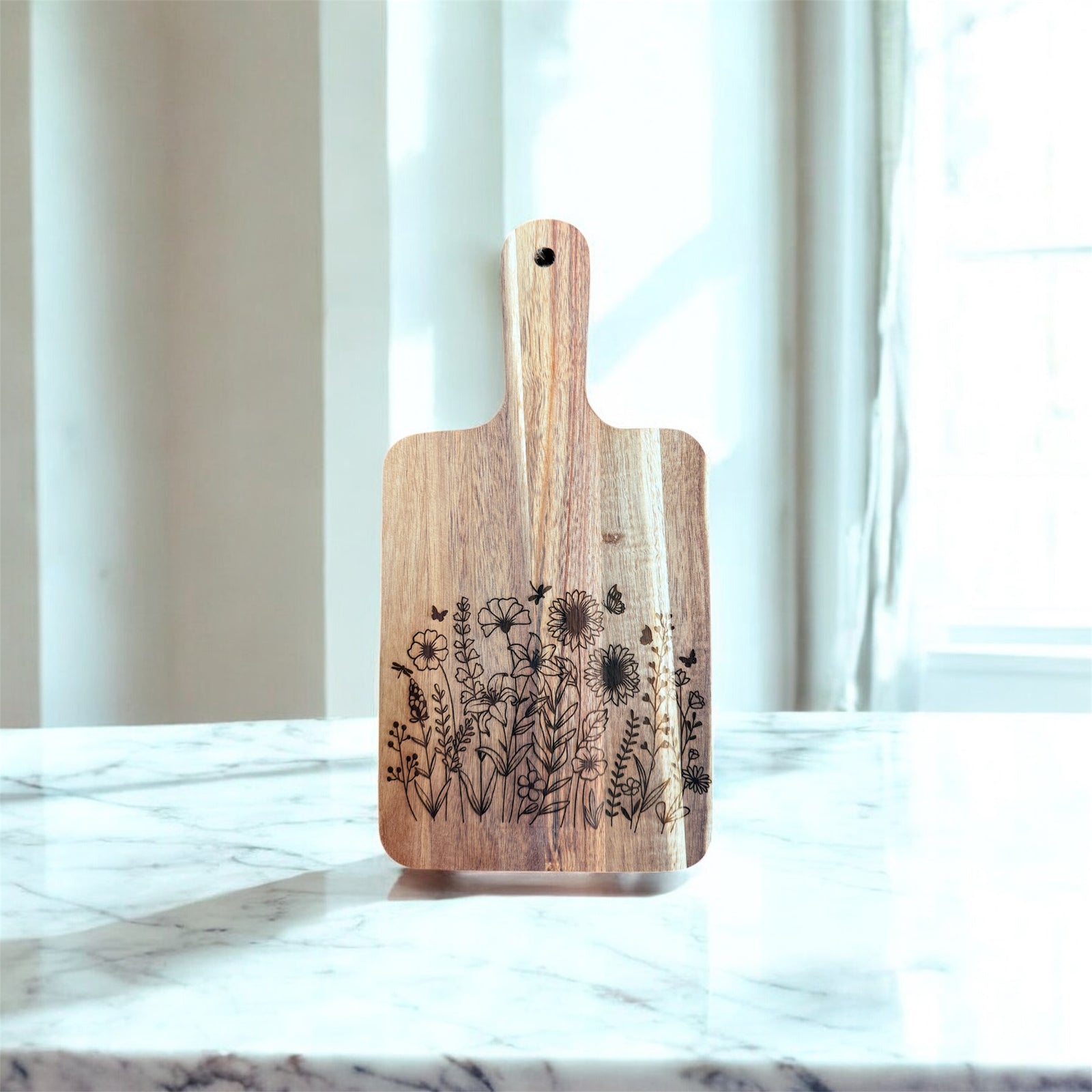 Floral Acacia Cutting Board, Engraved Cutting Board