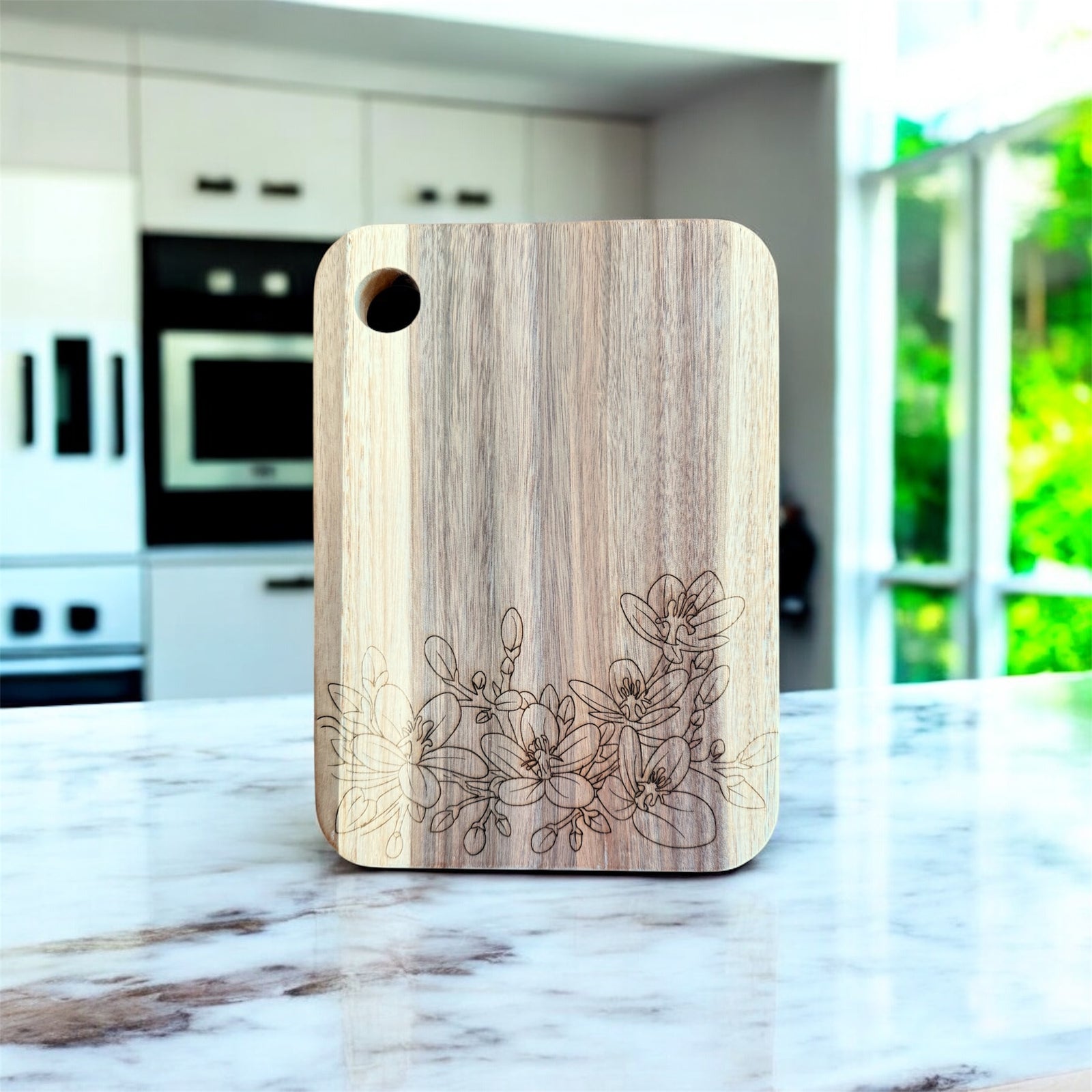 Flower Cutting Board,  Acacia Cutting Board, Engraved Cutting Board