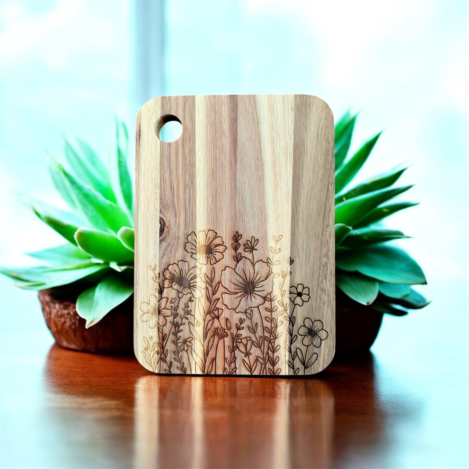 Flower Cutting Board,  Acacia Cutting Board, Engraved Cutting Board