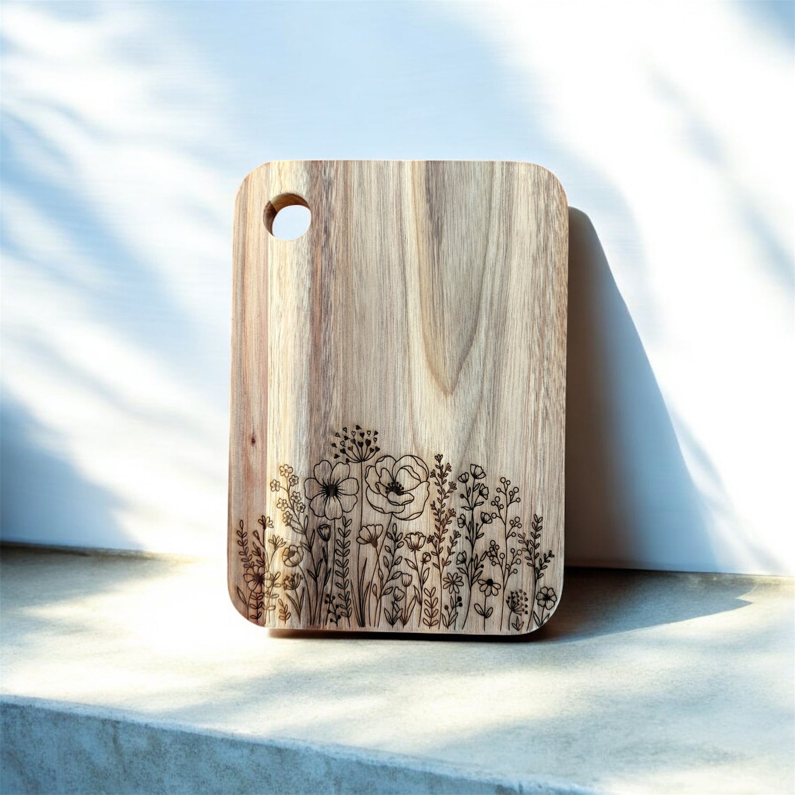 Flower Cutting Board,  Acacia Cutting Board, Engraved Cutting Board