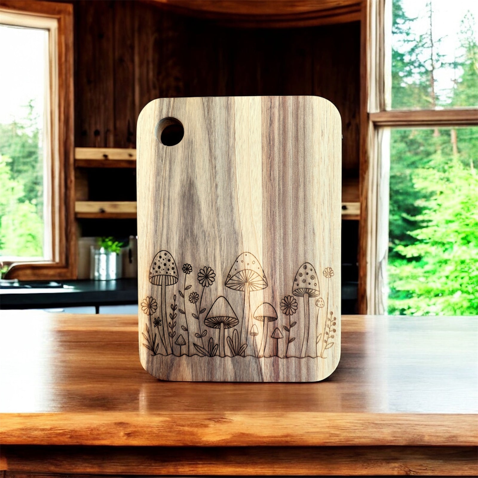 Mushroom Acacia Cutting Board, Engraved Cutting Board