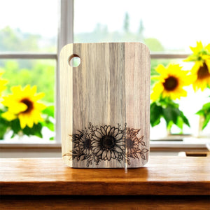 Acacia Cutting Board, Engraved Cutting Board, Floral
