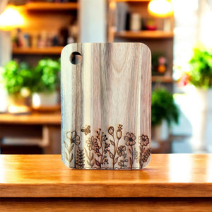 Acacia Cutting Board, Engraved Cutting Board, Floral