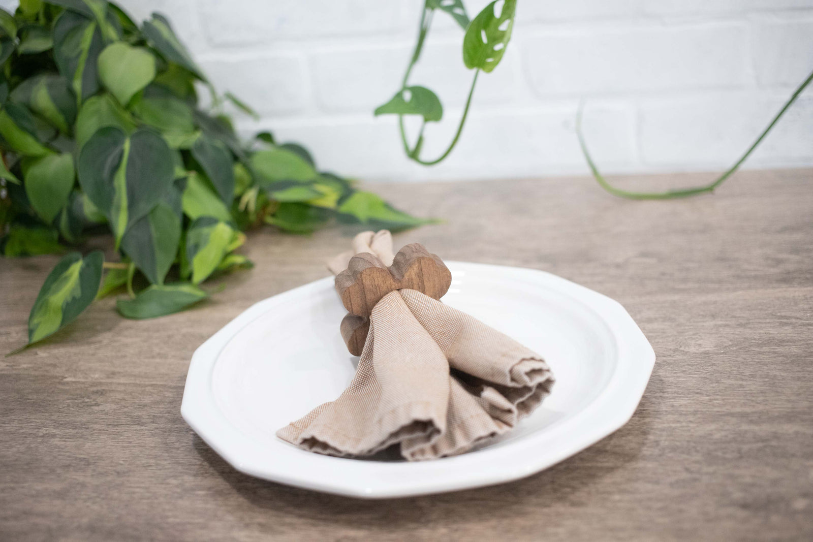 Shamrock Napkin Rings, Wood St. Patricks Day Table Decor, Upright Wood 4 Leaf Clover Napkin Ring