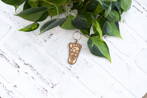 Bigfoot Keychain, Yeti Wooden Keychain, Footprint Key Ring