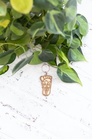 Bigfoot Keychain, Yeti Wooden Keychain, Footprint Key Ring