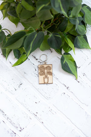 Monstera Keychain, Wooden Keychain, Plant Key Ring, Plant Lady Gift Idea