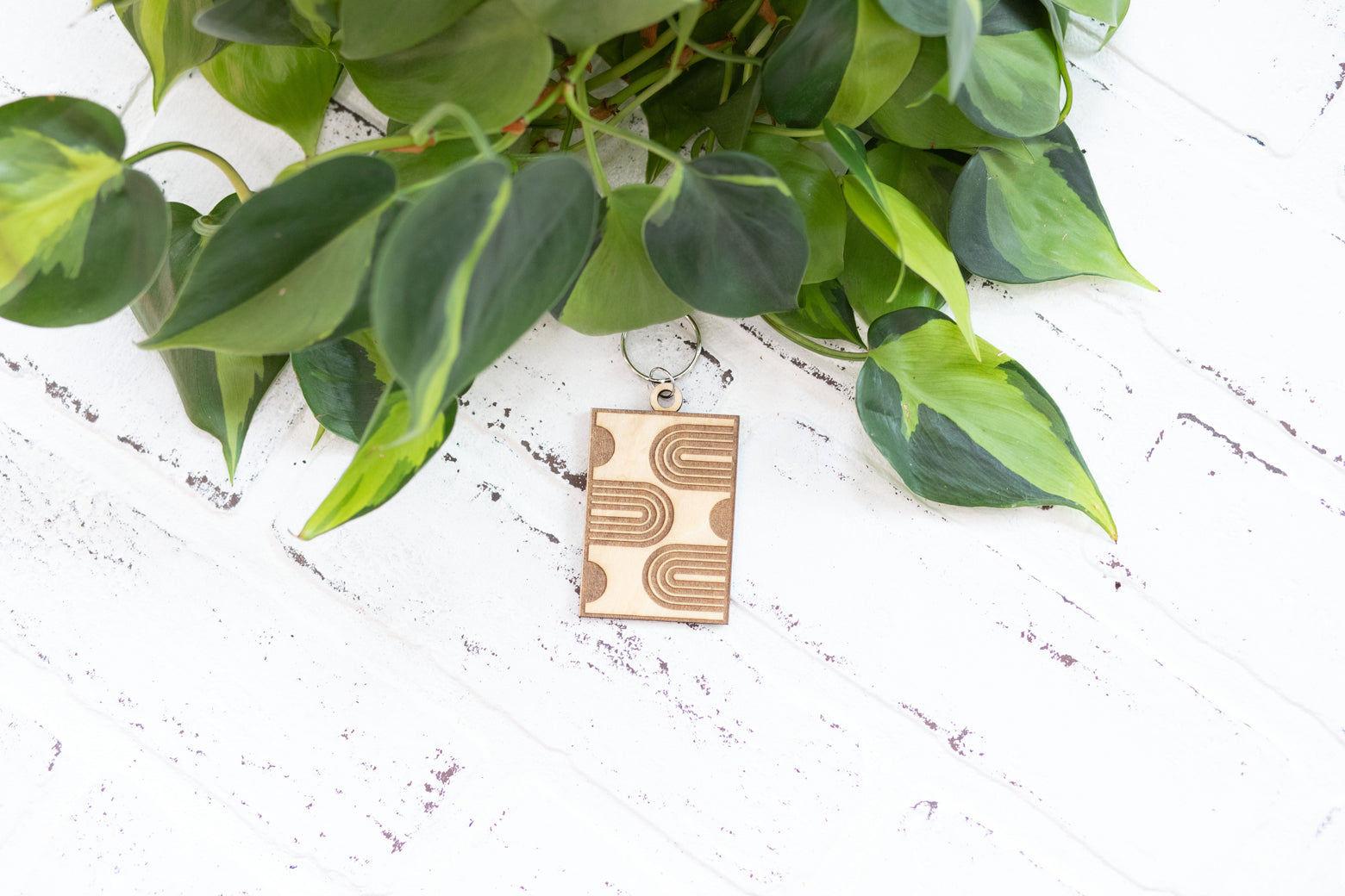 Rainbow and Polka Dot Keychain, Wooden Rectangle Keychain, Rainbow with Polka Dots