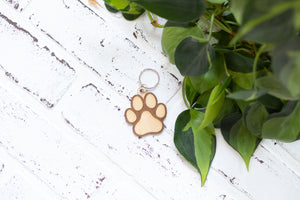 Paw Print Keychain, Wooden Pet Keychain, Paw Print with Hearts and Bones, Mandala Paw Print