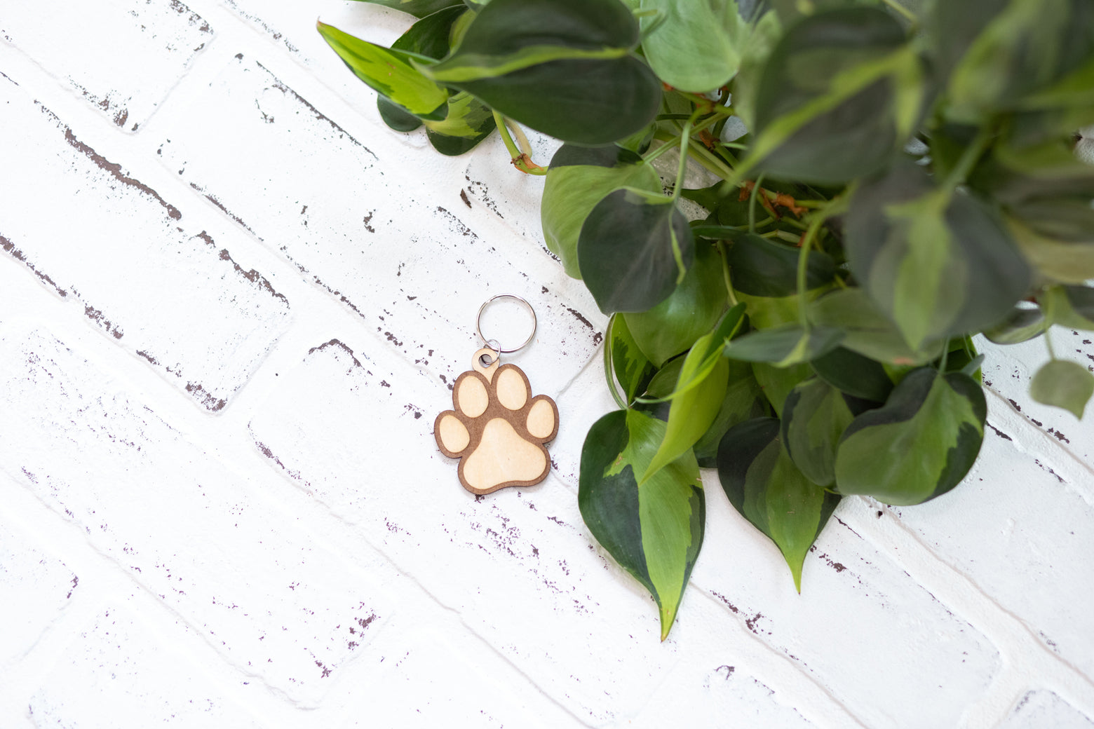 Paw Print Keychain, Wooden Pet Keychain, Paw Print with Hearts and Bones, Mandala Paw Print