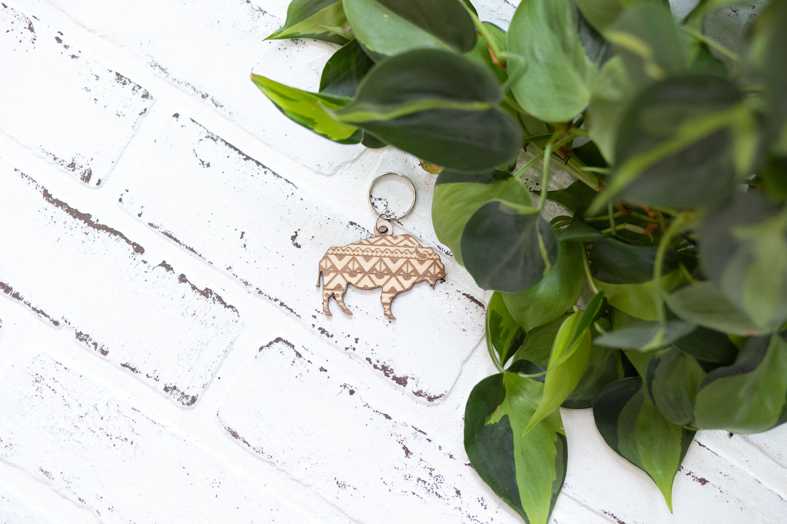 Bison Keychain, Bear Wooden Keychain, Buffalo Key Ring