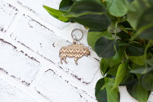 Bear Keychain, Bison Wooden Keychain, Buffalo Key Ring
