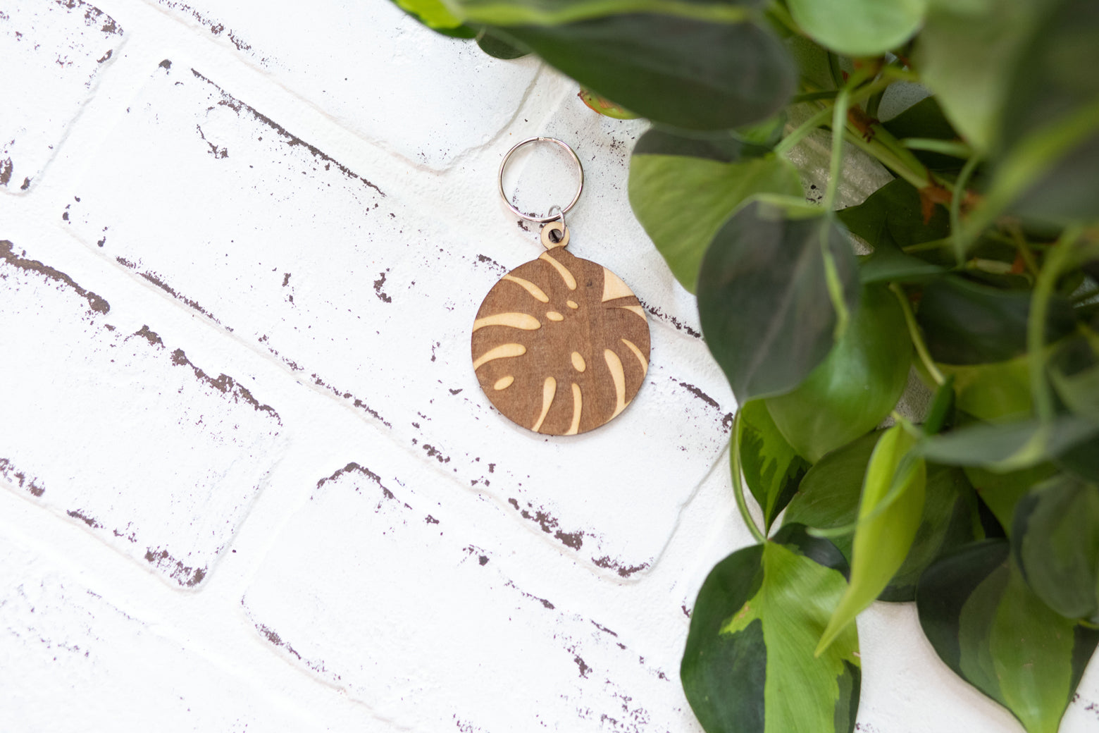 Monstera Keychain, Wooden Keychain, Plant Key Ring, Plant Lady Gift Idea