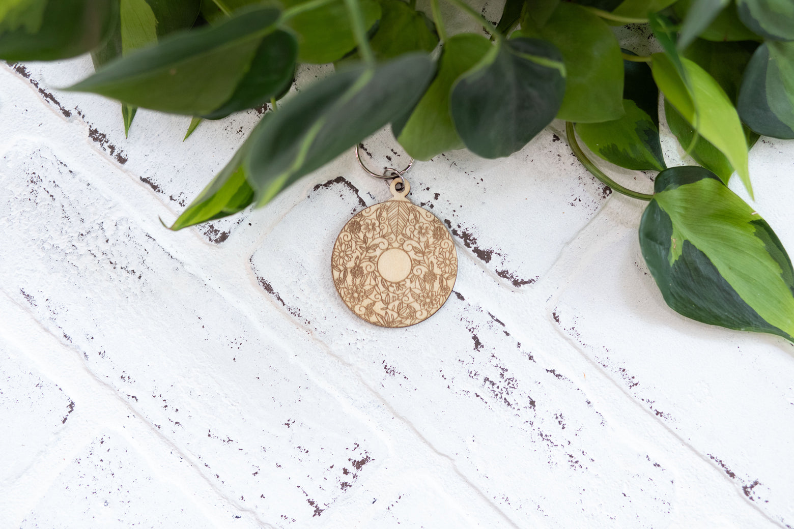 Floral Keychain, Wooden Keychain, Flower Key Ring, Plant Lady Gift Idea