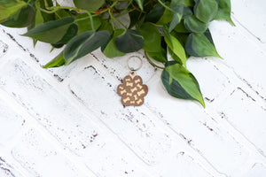 Paw Print Keychain, Wooden Pet Keychain, Paw Print with Hearts and Bones, Mandala Paw Print